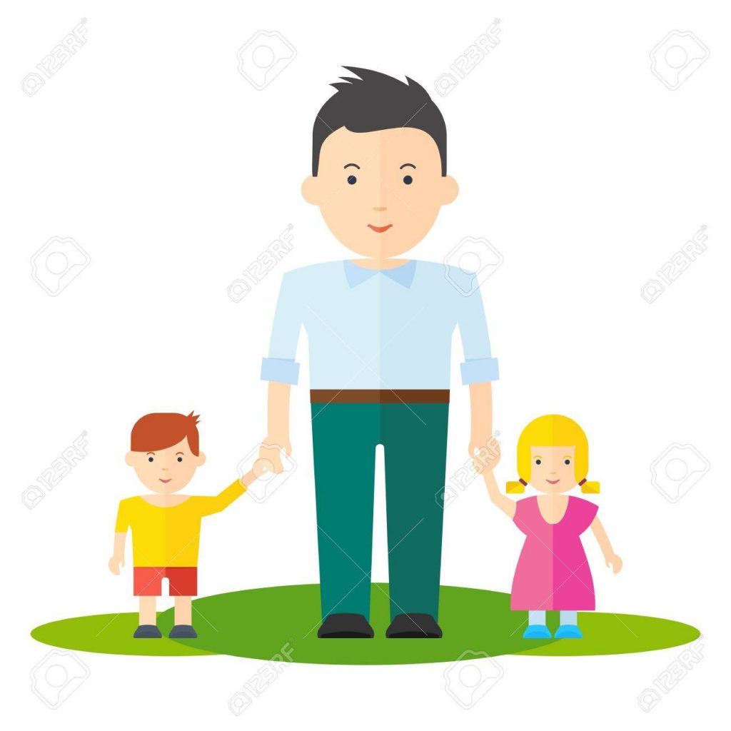 Father and little girl daughter and boy son. Dad and baby flat vector cartoon illustration. Objects isolated on a white background.