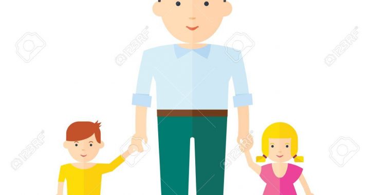 Father and little girl daughter and boy son. Dad and baby flat vector cartoon illustration. Objects isolated on a white background.